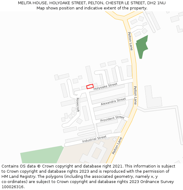 MELITA HOUSE, HOLYOAKE STREET, PELTON, CHESTER LE STREET, DH2 1NU: Location map and indicative extent of plot