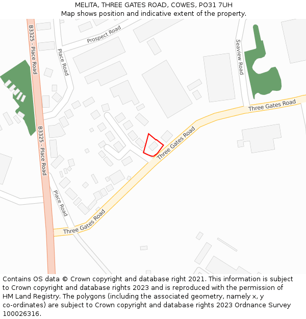 MELITA, THREE GATES ROAD, COWES, PO31 7UH: Location map and indicative extent of plot