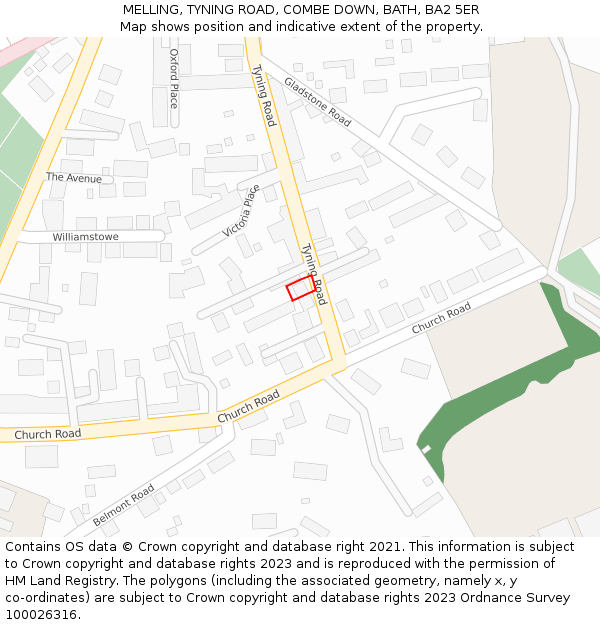 MELLING, TYNING ROAD, COMBE DOWN, BATH, BA2 5ER: Location map and indicative extent of plot