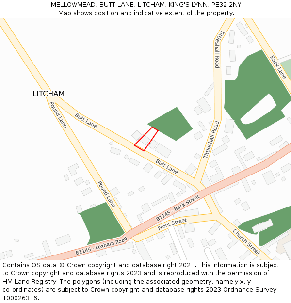 MELLOWMEAD, BUTT LANE, LITCHAM, KING'S LYNN, PE32 2NY: Location map and indicative extent of plot