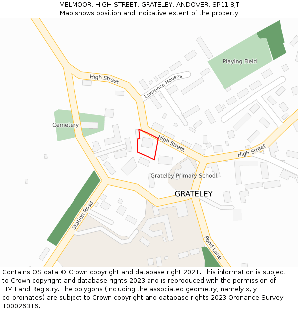 MELMOOR, HIGH STREET, GRATELEY, ANDOVER, SP11 8JT: Location map and indicative extent of plot