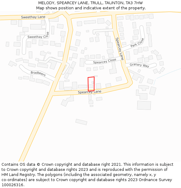 MELODY, SPEARCEY LANE, TRULL, TAUNTON, TA3 7HW: Location map and indicative extent of plot