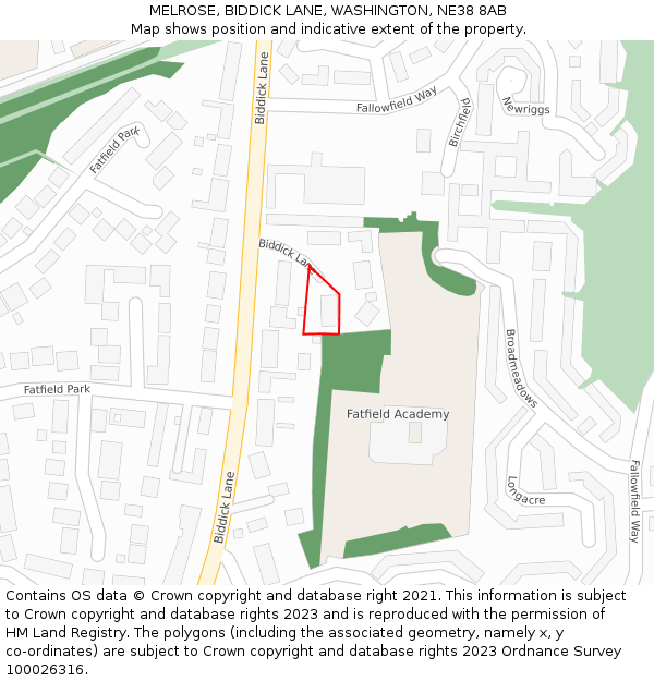 MELROSE, BIDDICK LANE, WASHINGTON, NE38 8AB: Location map and indicative extent of plot