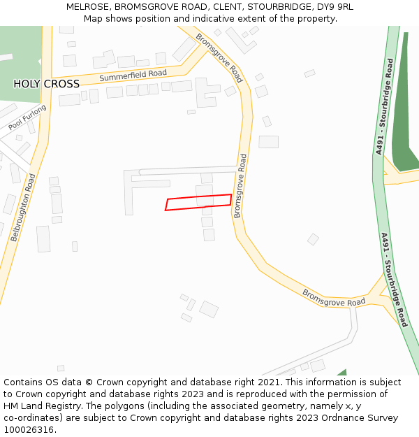 MELROSE, BROMSGROVE ROAD, CLENT, STOURBRIDGE, DY9 9RL: Location map and indicative extent of plot