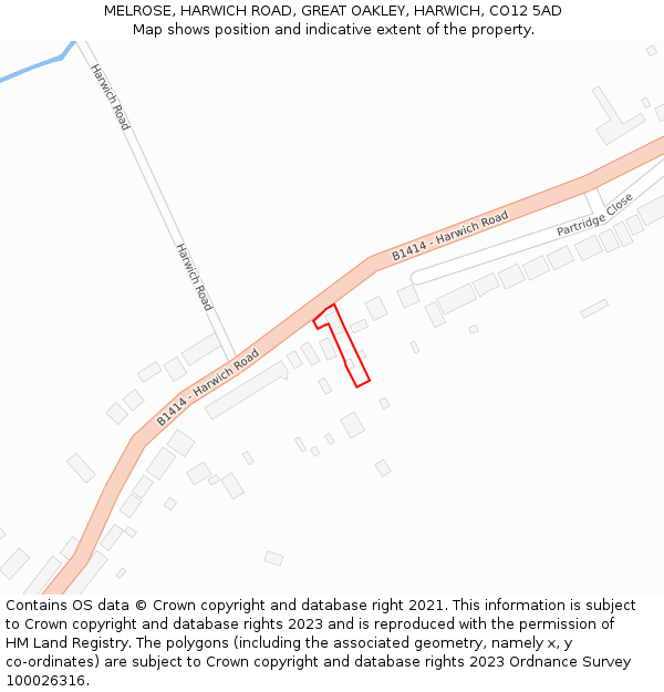 MELROSE, HARWICH ROAD, GREAT OAKLEY, HARWICH, CO12 5AD: Location map and indicative extent of plot