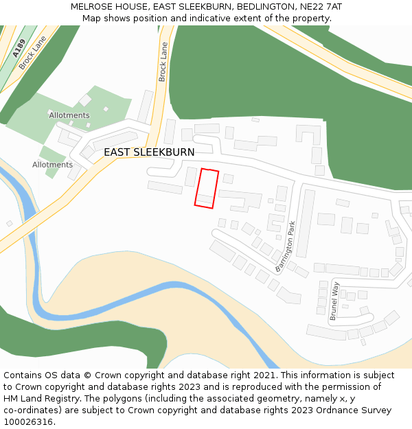 MELROSE HOUSE, EAST SLEEKBURN, BEDLINGTON, NE22 7AT: Location map and indicative extent of plot