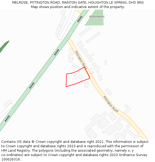 MELROSE, PITTINGTON ROAD, RAINTON GATE, HOUGHTON LE SPRING, DH5 9RG: Location map and indicative extent of plot