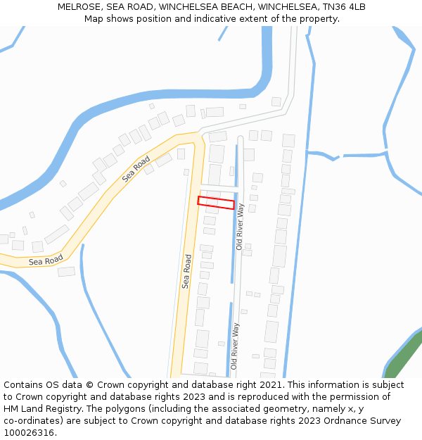 MELROSE, SEA ROAD, WINCHELSEA BEACH, WINCHELSEA, TN36 4LB: Location map and indicative extent of plot