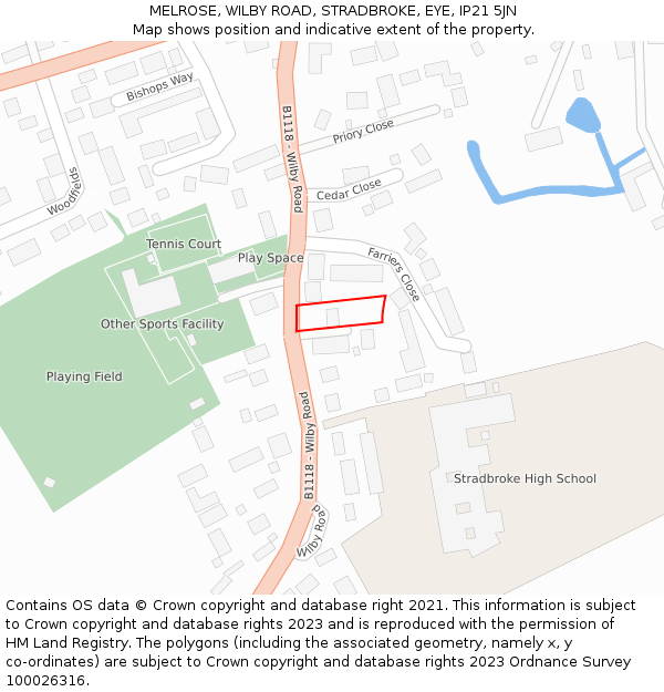 MELROSE, WILBY ROAD, STRADBROKE, EYE, IP21 5JN: Location map and indicative extent of plot