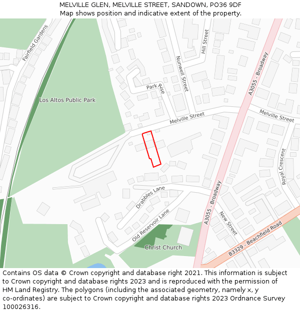 MELVILLE GLEN, MELVILLE STREET, SANDOWN, PO36 9DF: Location map and indicative extent of plot