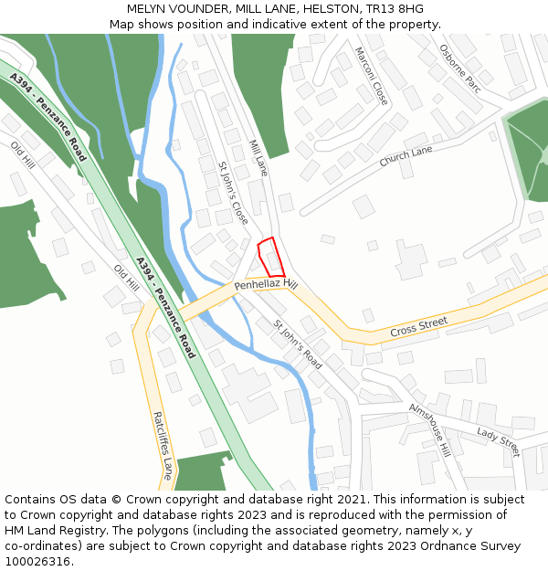 MELYN VOUNDER, MILL LANE, HELSTON, TR13 8HG: Location map and indicative extent of plot