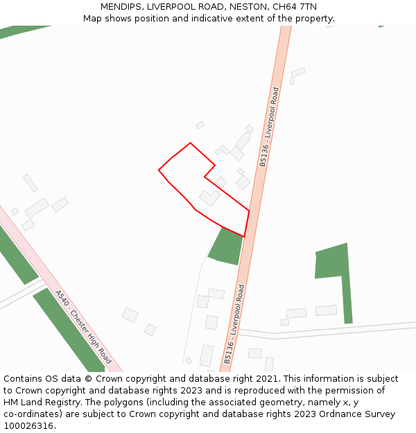 MENDIPS, LIVERPOOL ROAD, NESTON, CH64 7TN: Location map and indicative extent of plot