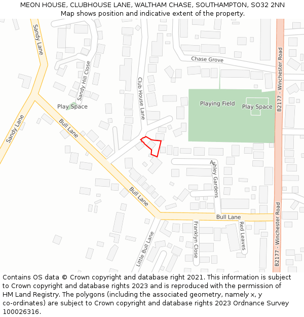 MEON HOUSE, CLUBHOUSE LANE, WALTHAM CHASE, SOUTHAMPTON, SO32 2NN: Location map and indicative extent of plot