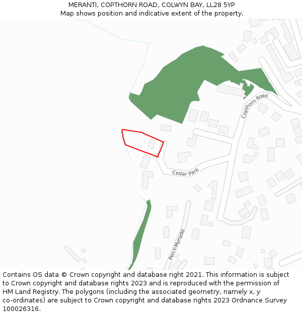 MERANTI, COPTHORN ROAD, COLWYN BAY, LL28 5YP: Location map and indicative extent of plot