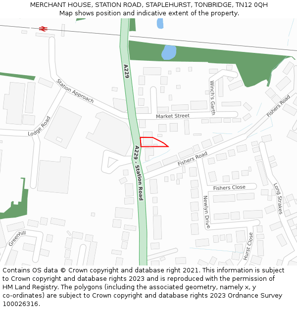 MERCHANT HOUSE, STATION ROAD, STAPLEHURST, TONBRIDGE, TN12 0QH: Location map and indicative extent of plot