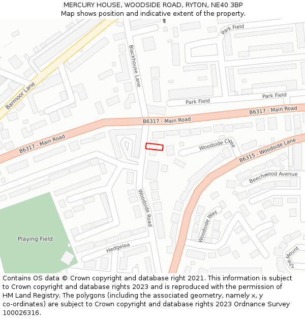 MERCURY HOUSE, WOODSIDE ROAD, RYTON, NE40 3BP: Location map and indicative extent of plot