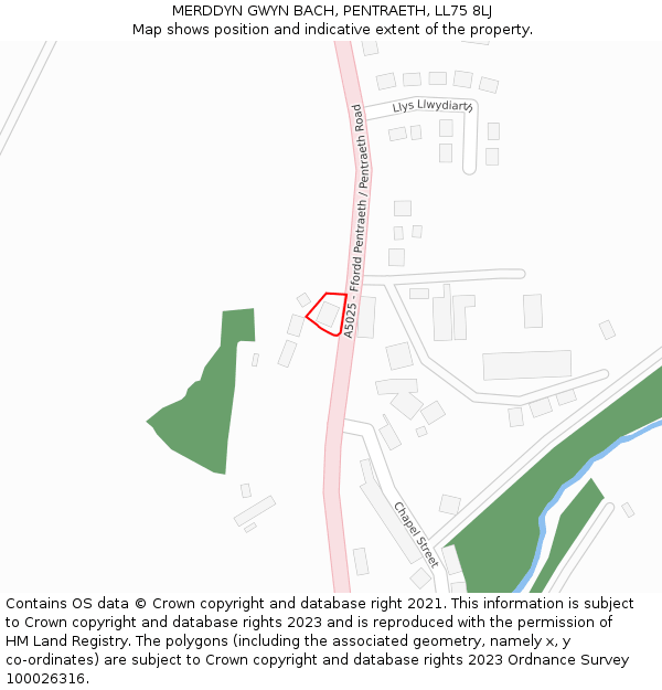 MERDDYN GWYN BACH, PENTRAETH, LL75 8LJ: Location map and indicative extent of plot