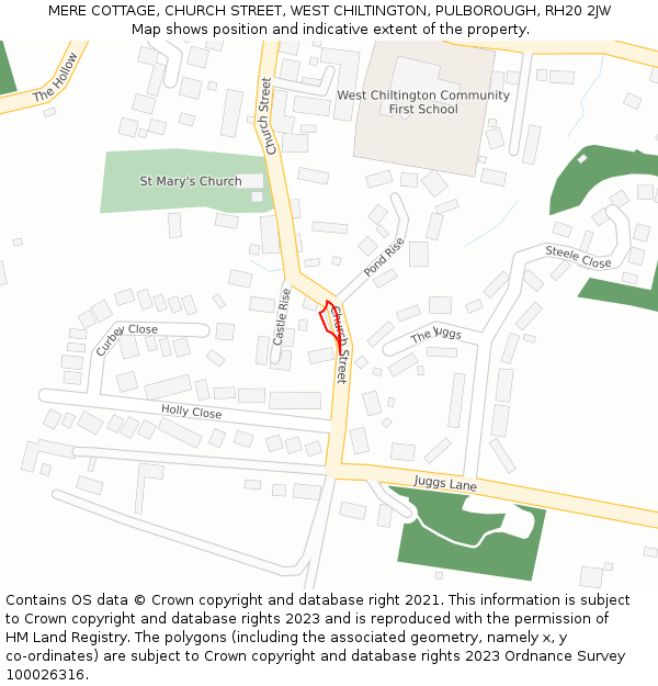 MERE COTTAGE, CHURCH STREET, WEST CHILTINGTON, PULBOROUGH, RH20 2JW: Location map and indicative extent of plot