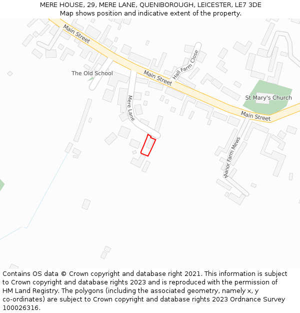 MERE HOUSE, 29, MERE LANE, QUENIBOROUGH, LEICESTER, LE7 3DE: Location map and indicative extent of plot