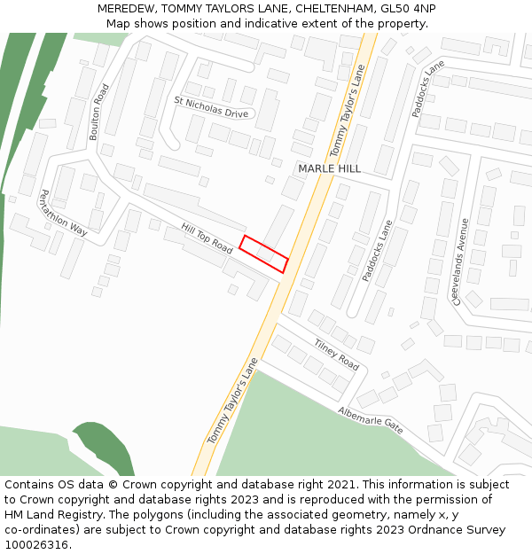 MEREDEW, TOMMY TAYLORS LANE, CHELTENHAM, GL50 4NP: Location map and indicative extent of plot