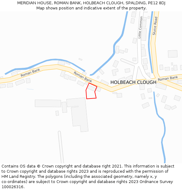 MERIDIAN HOUSE, ROMAN BANK, HOLBEACH CLOUGH, SPALDING, PE12 8DJ: Location map and indicative extent of plot