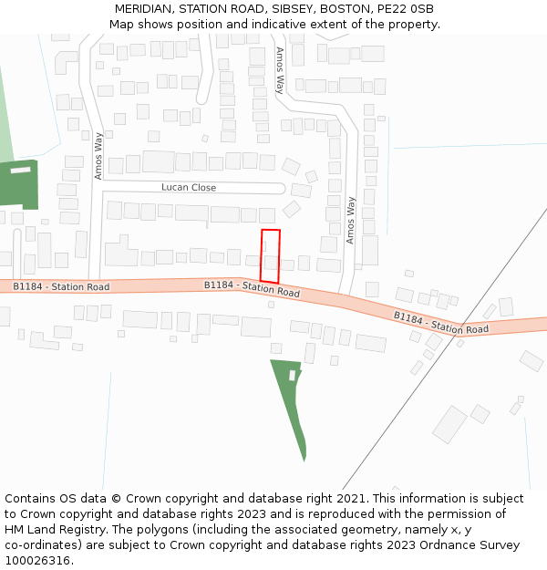 MERIDIAN, STATION ROAD, SIBSEY, BOSTON, PE22 0SB: Location map and indicative extent of plot