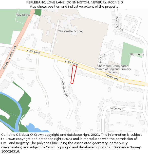 MERLEBANK, LOVE LANE, DONNINGTON, NEWBURY, RG14 2JG: Location map and indicative extent of plot