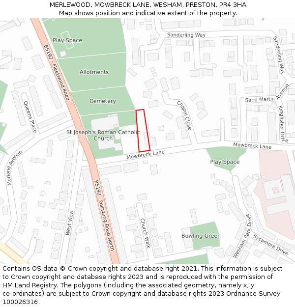 MERLEWOOD, MOWBRECK LANE, WESHAM, PRESTON, PR4 3HA: Location map and indicative extent of plot