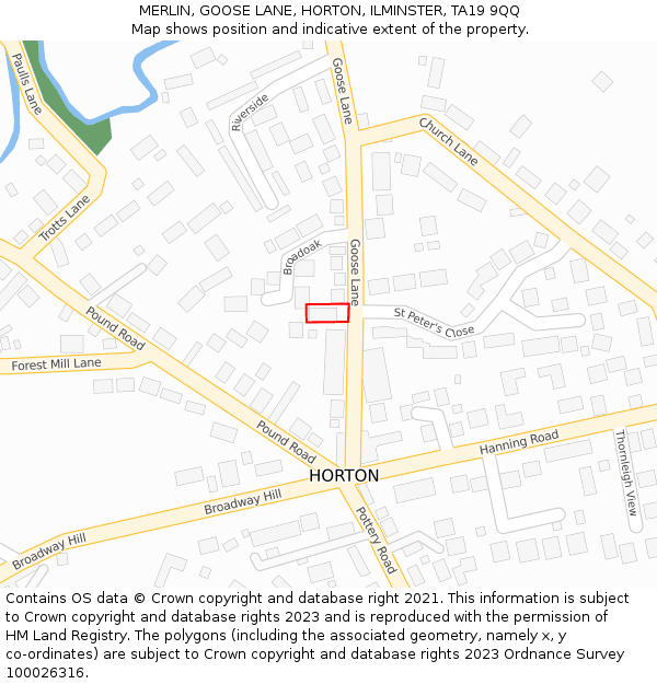 MERLIN, GOOSE LANE, HORTON, ILMINSTER, TA19 9QQ: Location map and indicative extent of plot