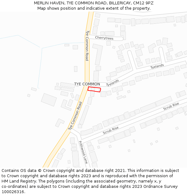 MERLIN HAVEN, TYE COMMON ROAD, BILLERICAY, CM12 9PZ: Location map and indicative extent of plot