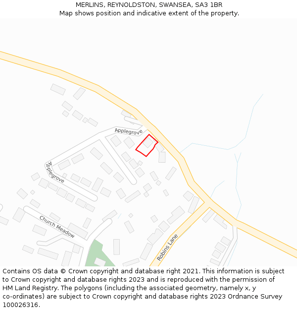 MERLINS, REYNOLDSTON, SWANSEA, SA3 1BR: Location map and indicative extent of plot