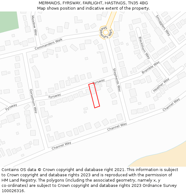MERMAIDS, FYRSWAY, FAIRLIGHT, HASTINGS, TN35 4BG: Location map and indicative extent of plot