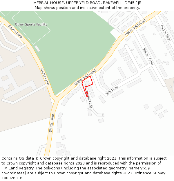 MERRIAL HOUSE, UPPER YELD ROAD, BAKEWELL, DE45 1JB: Location map and indicative extent of plot