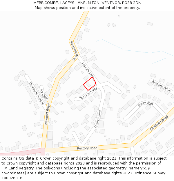 MERRICOMBE, LACEYS LANE, NITON, VENTNOR, PO38 2DN: Location map and indicative extent of plot