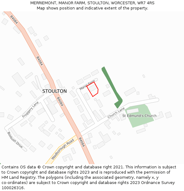 MERRIEMONT, MANOR FARM, STOULTON, WORCESTER, WR7 4RS: Location map and indicative extent of plot