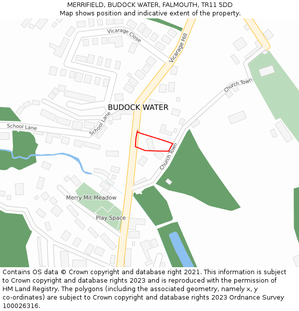 MERRIFIELD, BUDOCK WATER, FALMOUTH, TR11 5DD: Location map and indicative extent of plot