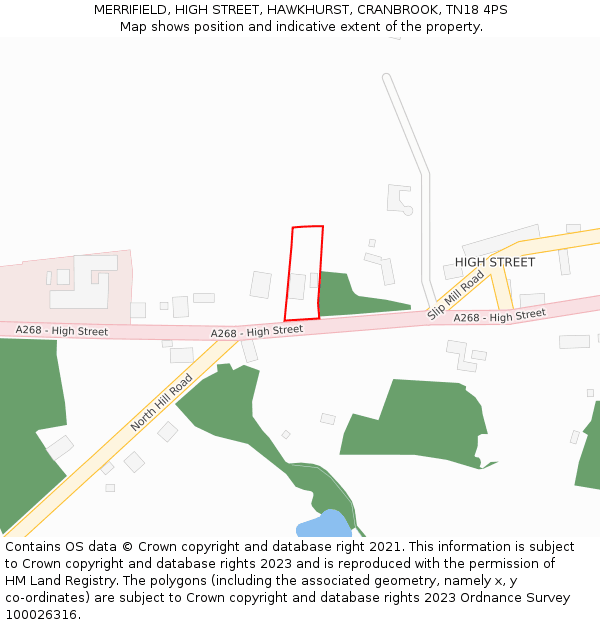 MERRIFIELD, HIGH STREET, HAWKHURST, CRANBROOK, TN18 4PS: Location map and indicative extent of plot