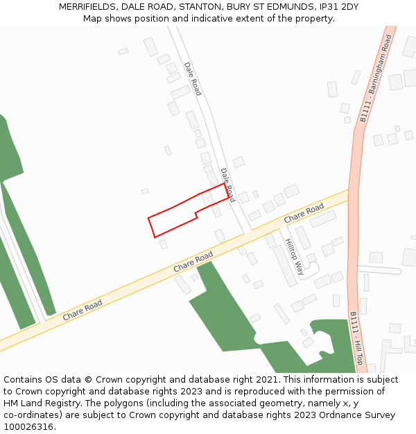 MERRIFIELDS, DALE ROAD, STANTON, BURY ST EDMUNDS, IP31 2DY: Location map and indicative extent of plot