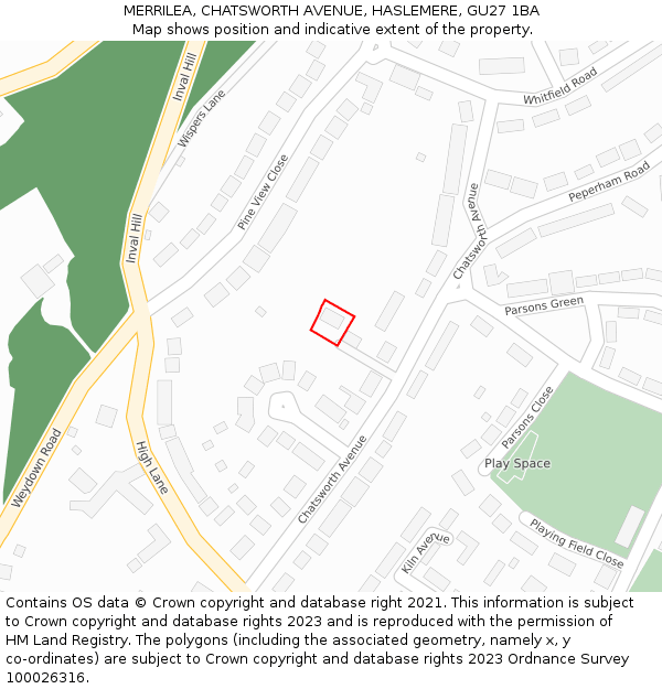 MERRILEA, CHATSWORTH AVENUE, HASLEMERE, GU27 1BA: Location map and indicative extent of plot