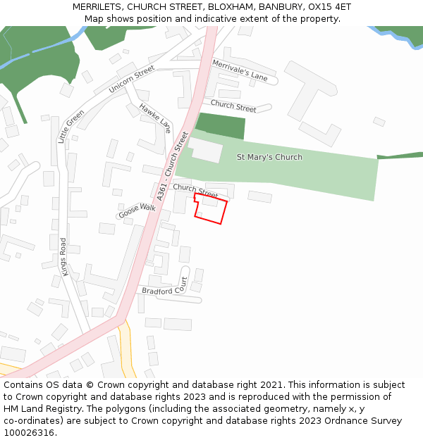 MERRILETS, CHURCH STREET, BLOXHAM, BANBURY, OX15 4ET: Location map and indicative extent of plot