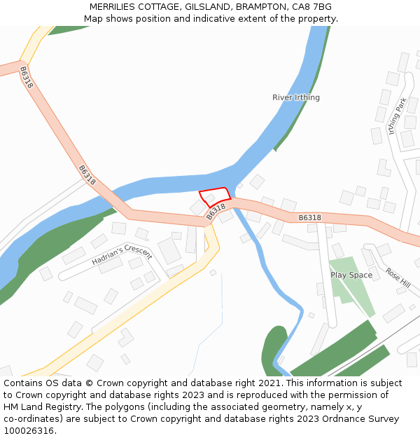 MERRILIES COTTAGE, GILSLAND, BRAMPTON, CA8 7BG: Location map and indicative extent of plot