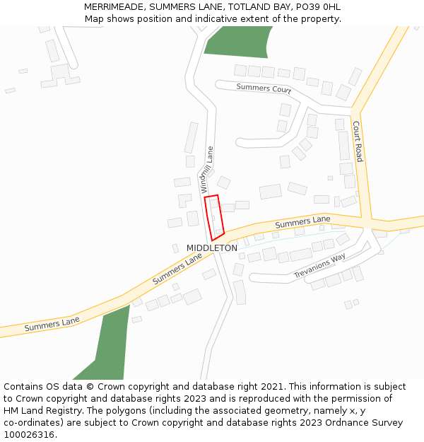 MERRIMEADE, SUMMERS LANE, TOTLAND BAY, PO39 0HL: Location map and indicative extent of plot