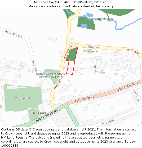 MERROWLEA, GAS LANE, TORRINGTON, EX38 7BE: Location map and indicative extent of plot