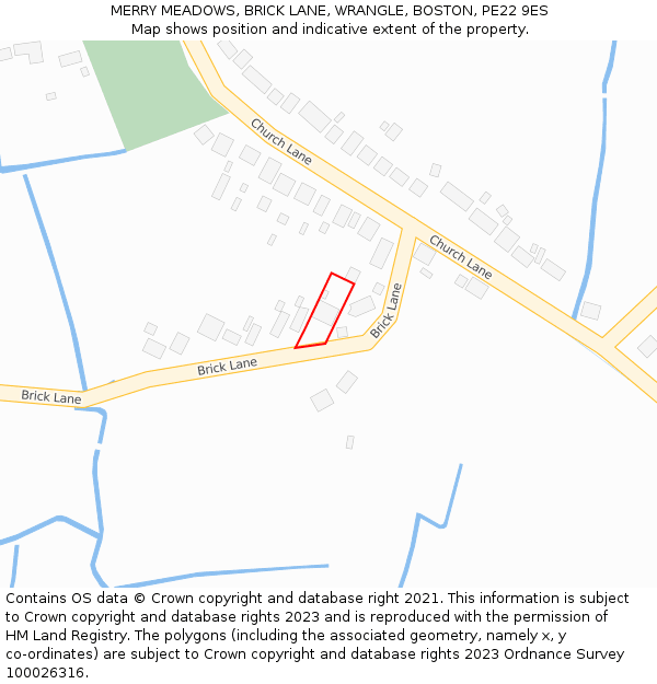 MERRY MEADOWS, BRICK LANE, WRANGLE, BOSTON, PE22 9ES: Location map and indicative extent of plot