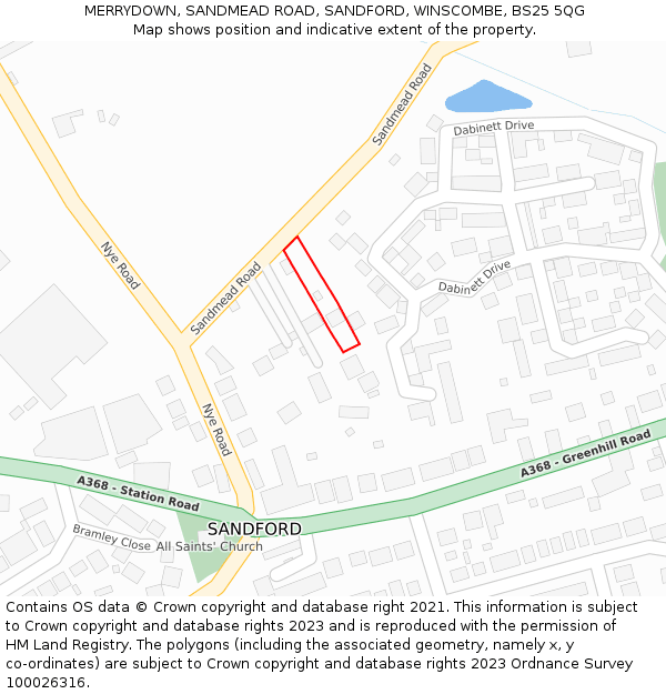 MERRYDOWN, SANDMEAD ROAD, SANDFORD, WINSCOMBE, BS25 5QG: Location map and indicative extent of plot