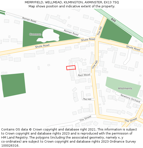 MERRYFIELD, WELLMEAD, KILMINGTON, AXMINSTER, EX13 7SQ: Location map and indicative extent of plot