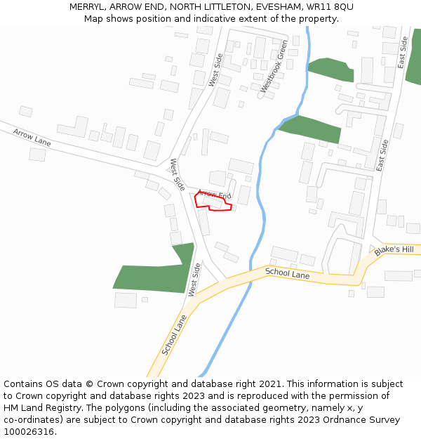 MERRYL, ARROW END, NORTH LITTLETON, EVESHAM, WR11 8QU: Location map and indicative extent of plot