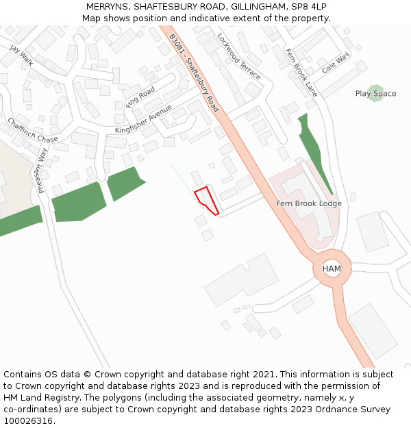 MERRYNS, SHAFTESBURY ROAD, GILLINGHAM, SP8 4LP: Location map and indicative extent of plot