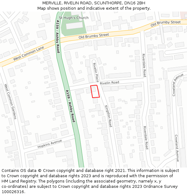 MERVILLE, RIVELIN ROAD, SCUNTHORPE, DN16 2BH: Location map and indicative extent of plot