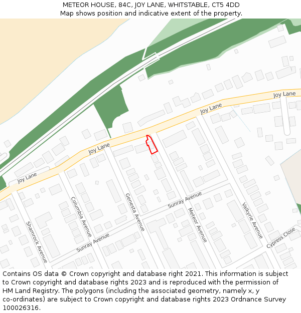 METEOR HOUSE, 84C, JOY LANE, WHITSTABLE, CT5 4DD: Location map and indicative extent of plot